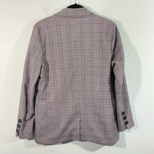 Attention Vintage Y2K Pink & Grey Plaid Hip Length Double Breasted Blazer Size M
