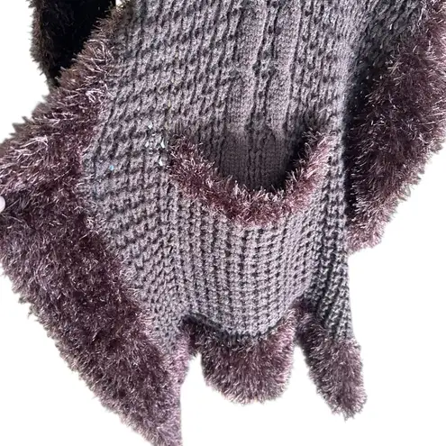 Scarf Shawl Wrap w/ Faux Fur Edging and Pockets Brown Knit CTF Choose the Future