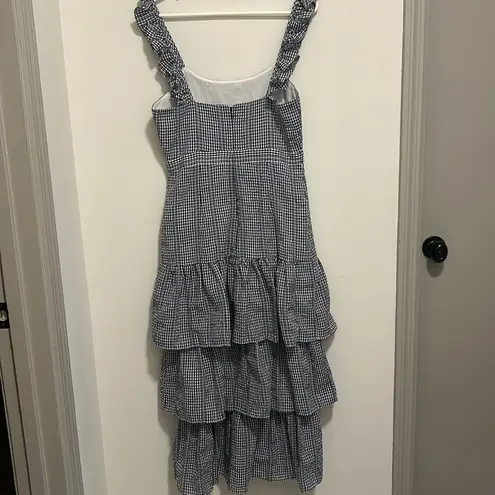 Likely Charlotte Blue/White Gingham Tiered Midi Sun Dress