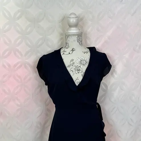 Aritzia Sunday Best Ruffle Wrap Chiffon Navy Mini Dress Size 2 Blue