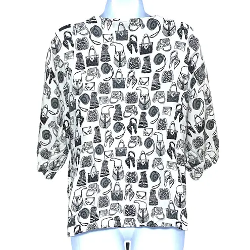 Karen Kane Handbag Purse Scarves Tie Front V Neck Blouse Top L Monochrome NWT