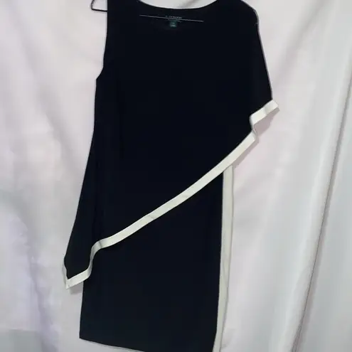 LAUREN RALPH LAUREN WO SIZE 12 DRESS ONE SHOULDER DRAPE BLACK WHITE DRESS EUC