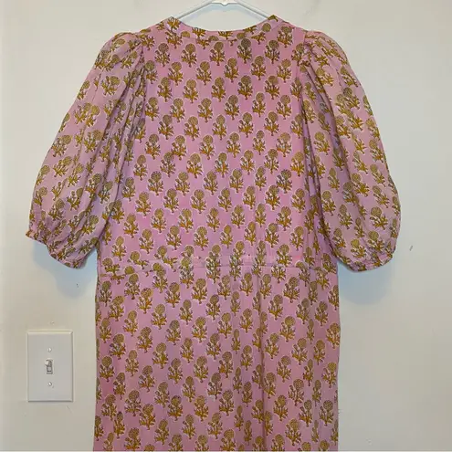 EMERSON FRY India Collection Lucy Maxi Dress Little Marigolds Pink/Orange Large Pink