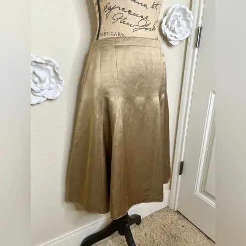 Banana Republic Linen Metallic Gold/Tan A-Line Fit & Flare Skirt Sz 10