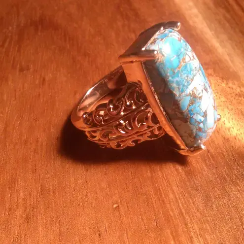 Matrix Chestnut Brine Turquoise Solitaire Copper Ring (Size 6)