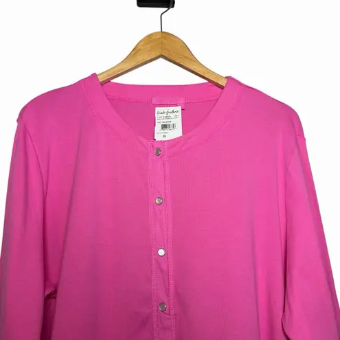 Fresh Produce Women's Baby Rib Essential Cardigan Pink Tea Rose 2X Made in USA