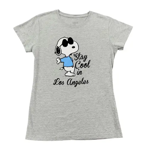 Peanuts Snoopy Graphic Tee Short Sleeves Text Stay Cool Gray T