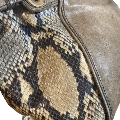 Kooba Brown Leather Snakeskin Tote Shoulder Bag Women