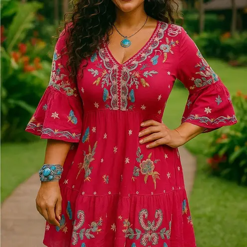 Johnny Was heavily embroidered ARZELLA TIERED
DRESS. Rare color