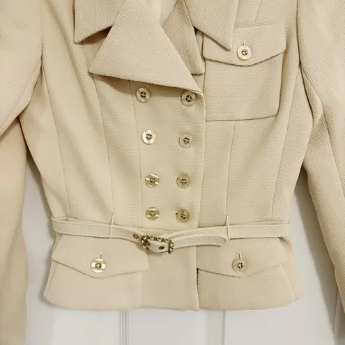 Japanese Gabrielle Thick Winter Beige Formal Buttoned Buckle Belt Blazer Jacket Tan Size XS