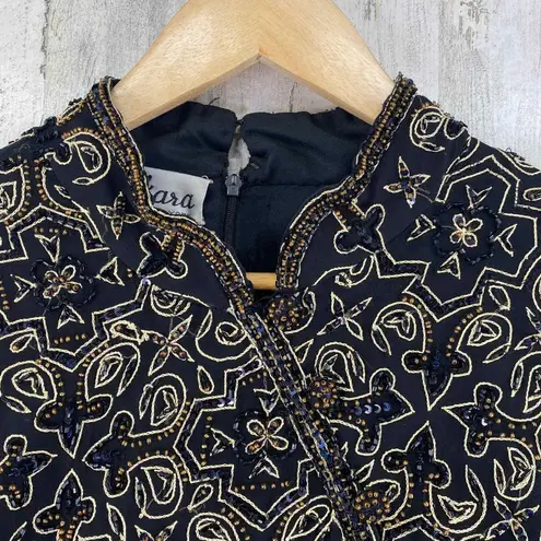 J Kara New York Formal Beaded Top Womens XL Black Silk Zip Back