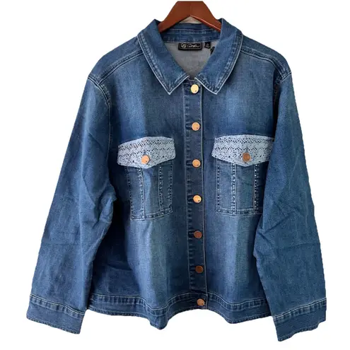 Diane Gilman DG2 by Women's Stretch Denim Embroidered Jacket Indigo 2xl