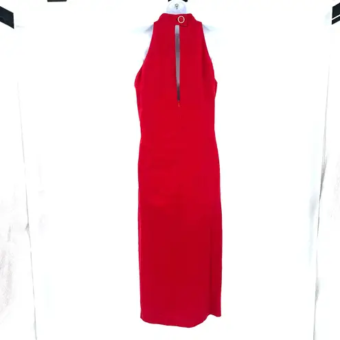 Vtg Y2K Morgan Taylor Linen Dress Sz 6 Red Mock Neck Halter Maxi Gala Minimalist
