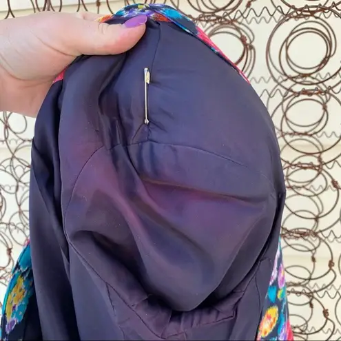 Vintage Gianni multi color over black floral silk single button blazer Pink Size M