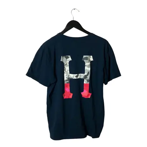 HUF T Shirt Camouflage Letter Double Sided Graphic Tee Short Sleeve L Size L