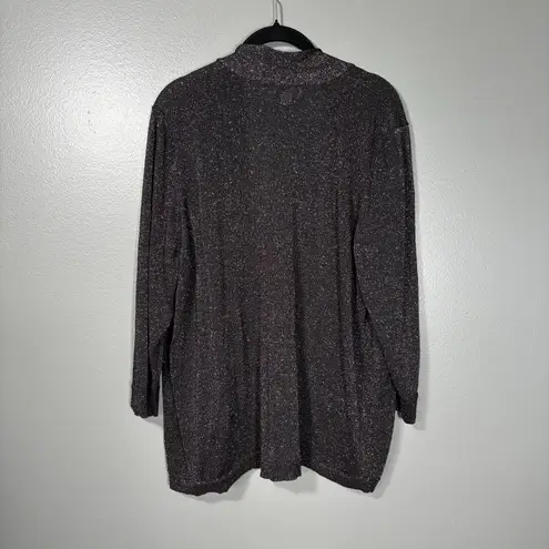 Avenue Black Glitter Glam Open Front Cardigan Sweater - 22/24 - Womens Plus Size