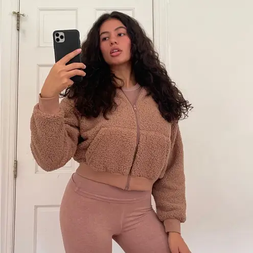 SKIMS Women’s Size L Teddy Zip Up Hoodie Tigers Eye Brown Comfy Sherpa Lounge