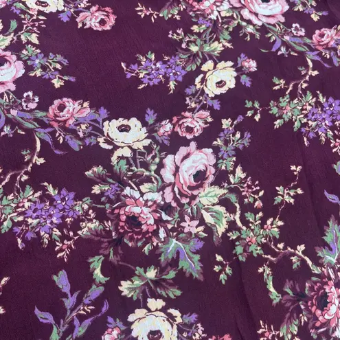 WAYF Floral Midi Dress Burgundy Red Sz Large Cottagecore Modest Mature Stretch