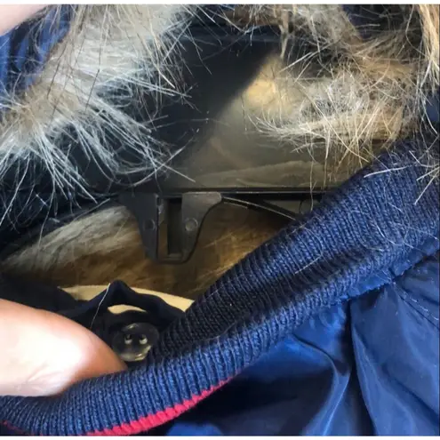 Ultim8 Navy faux fur collar Snake And rose appliqué bomber Jacket Juniors Sz S Blue