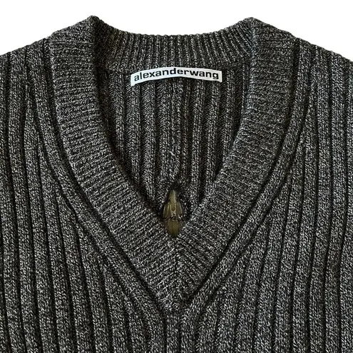 Alexander Wang safety pin star chunky rib knit wool v-neck tunic sweater