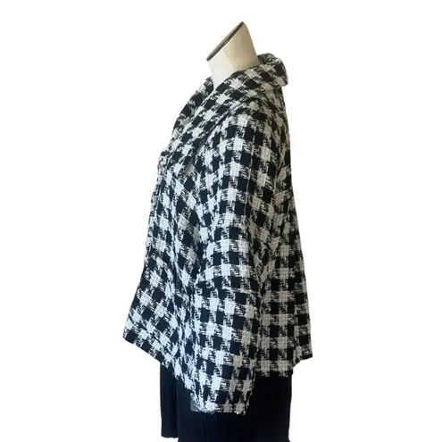 NWT NVLT Women's Cape Jacket with Lantern Sleeves Plaid Houndstooth Black White Size L