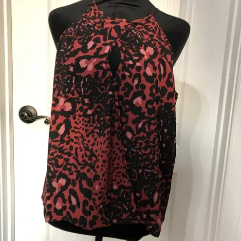 Three Eighty Two Red & Black Leopard Print Halter Top Size Large, Bold & Stylish