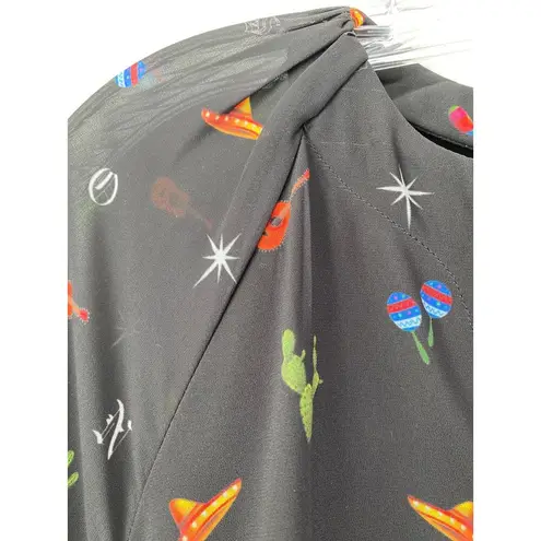 Eshakti Mariachi Print Twisted Sash Waist Peplum Blouse Size Large 14 Boho Chic