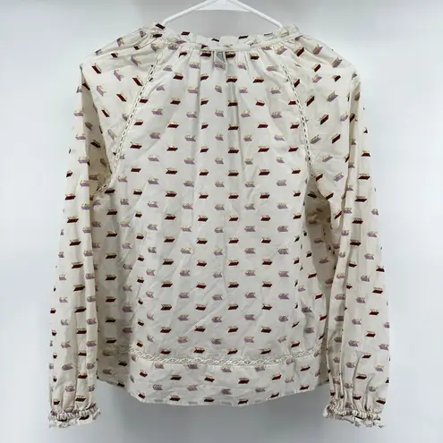 J.Crew Point Sur Metallic Popover Blouse Top V Neck Lace Trim Boho White Small