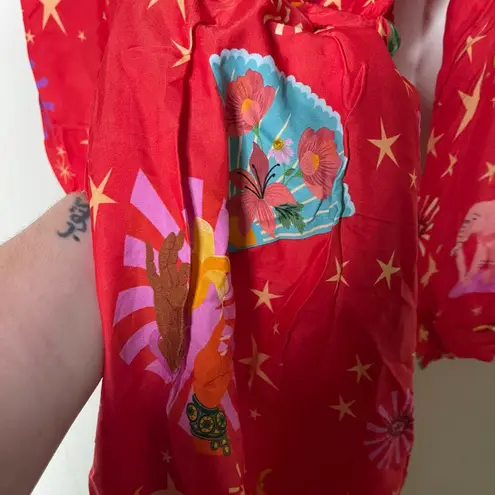 Farm Rio Lotus Star Front Twisted Midi Red Dress sz S