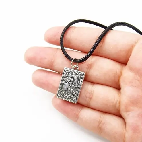 The World Tarot Card Necklace Black