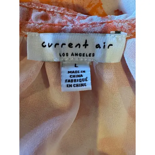 Current Air Shirt Women Large Orange White Floral Ruffle Tie Neck Blouse Boho