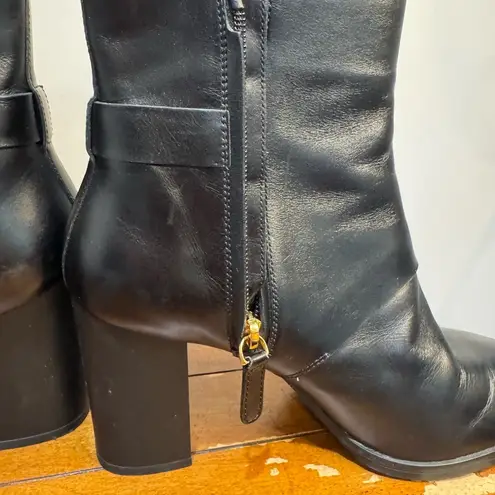 TOD'S Gomma Ankle Leather Boots Black Gold Buckle Sz EU40