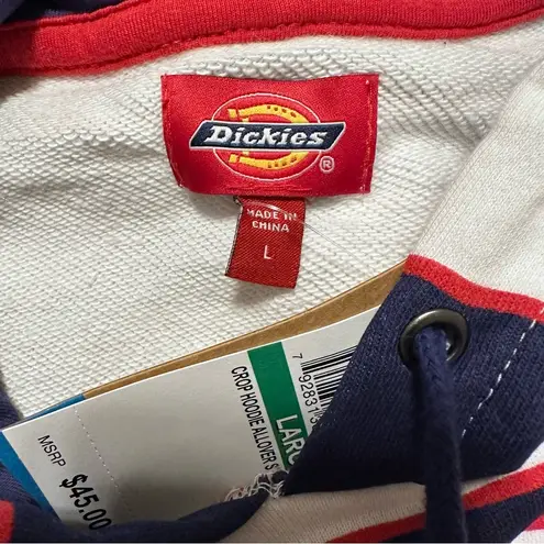 Dickies  Junior's Striped Logo Cropped Hoodie Blue Size Large