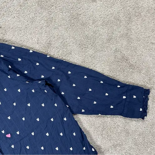 Kerri Rosenthal Women’s Mia Ruffle Button Down Shirt Tiny Heart Print in Navy XL Blue