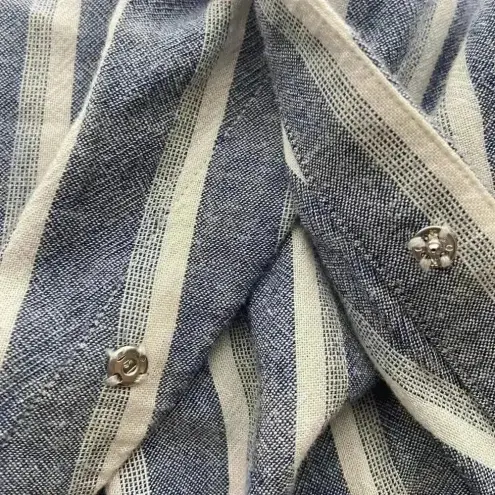 Anthropologie CLOTH & STONE‎ Ruffle Sleeveless Crossover Romper Zuma Beach Stripe Size L Large