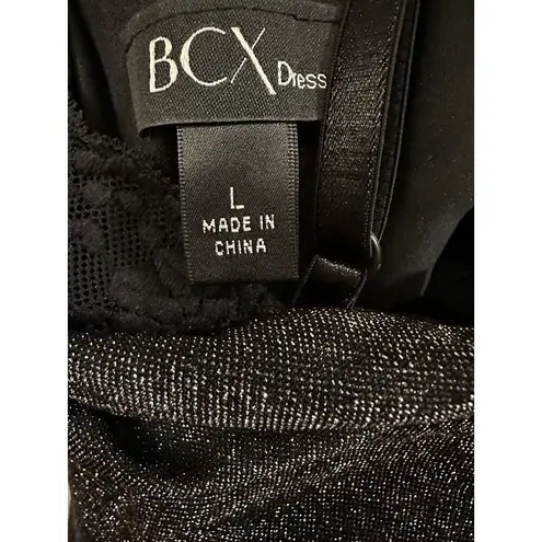 BCX DRESS Womens Silver Cross Straps Cowl Back Sparkly Maxi Dress Size Large