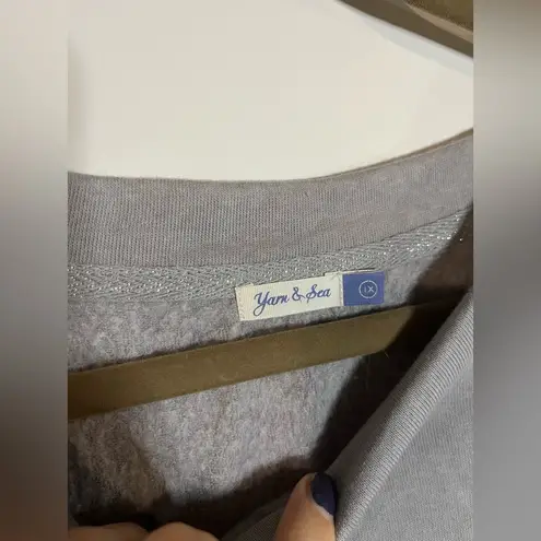 NWT Yarn and Sea Peplum Long Sleeve Pleated Grey Sweatshirt Fleece Lined Size 1X Gray