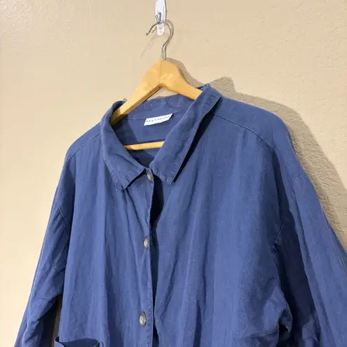 Bryn Walker Linen Button Up Shirt Size L Relaxed Lagenlook Pockets Minimalist