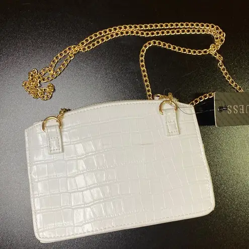 Guess  Cely Mini Crossbody in white faux crocodile with gold hardware