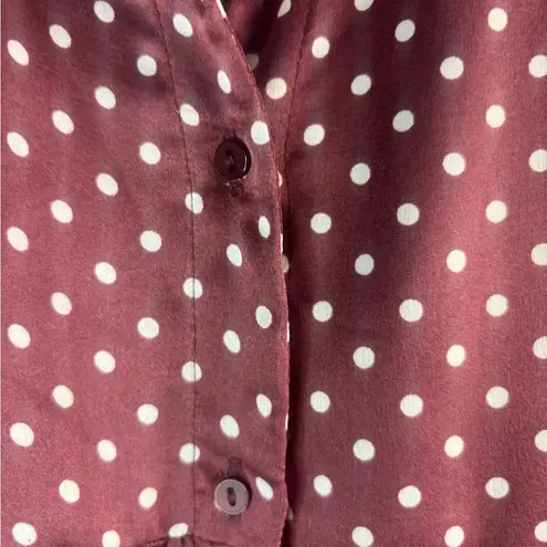 ZARA  L Babydoll Polka Dot Button Front Tunic Top in Burgundy