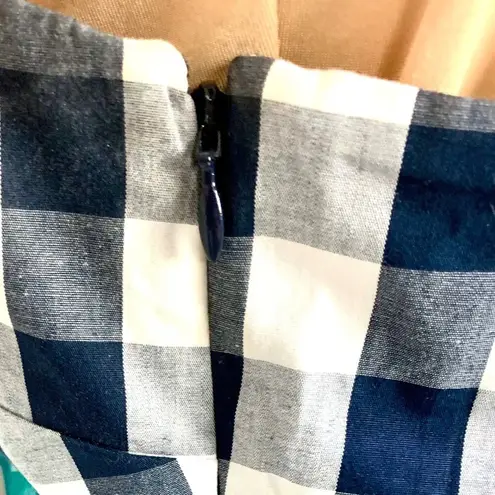 J.Crew Blue White Buffalo Gingham Check Midi Dress Size S Nautical Resort Rush