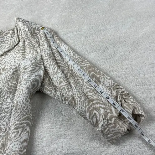 Coldwater Creek Jacquard Animal Print Blazer Womens PL Beige Open Front Ruched