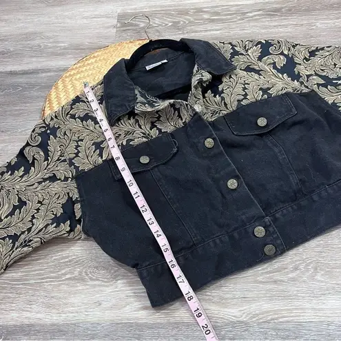 Vintage Y2K fredericks of Hollywood embroidered cropped denim jacket women’s L Black Size L