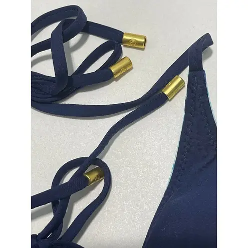 Helen Jon Palm Springs Reversible String Bathing Suit Bikini Top Navy Blue XS Blue