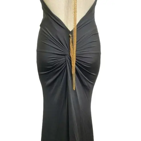 Miss Avenue Halter Open Back Gold Chain Drop Sexy Gown Black Size Small NWT