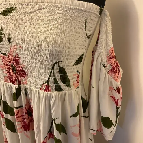 2. Feathers Floral Off The Shoulder Smocked Back Midi Dress Size 2X White