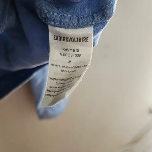 Zadig & Voltaire Jacket Light Blue Military Style Skull Zip Up Patch Casual