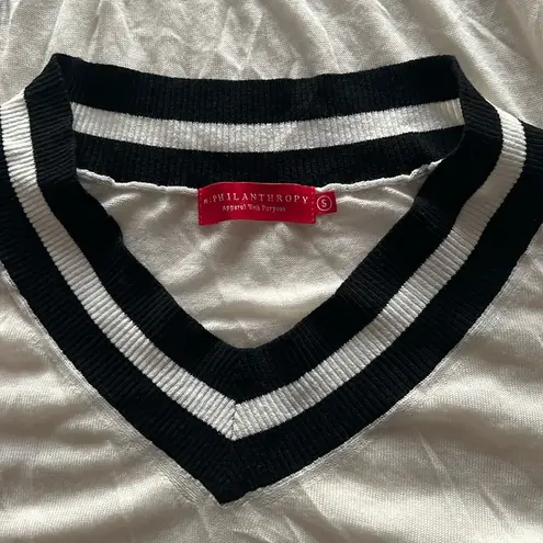 n:philanthropy Wool V-Neck Lightweight Sweater, White & Black EXCELLENT! $178