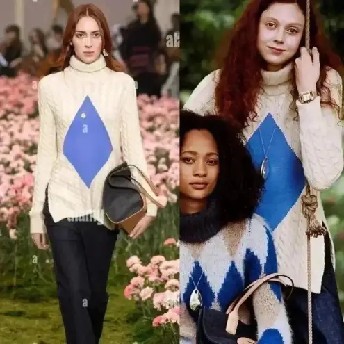 Tory Burch  Nel Turtleneck Sweater Diamond Intarsia Runway Size Large