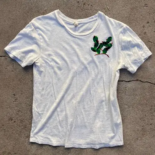 Tiny Soft Worn in Heathered Gray Embroidered Cactus Short Sleeve Tee Size Small Green